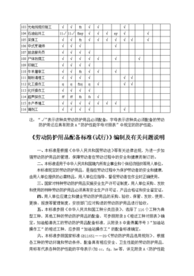 劳动防护用品配备标准(试行)